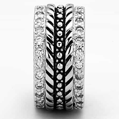 Brass CZ Pave Oxidized Feather Eternity Band Ring view 7