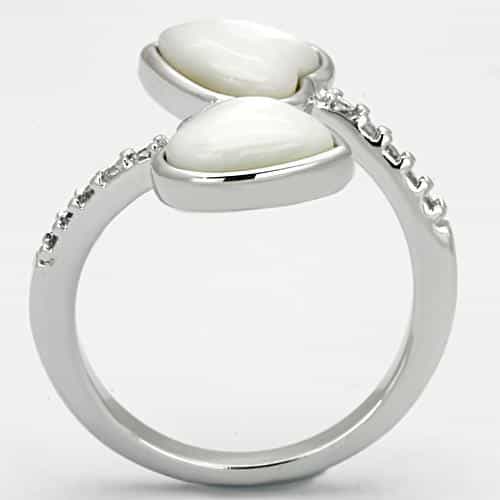 Brass Mother of Pearl Heart CZ Pave Bypass Ring view 5