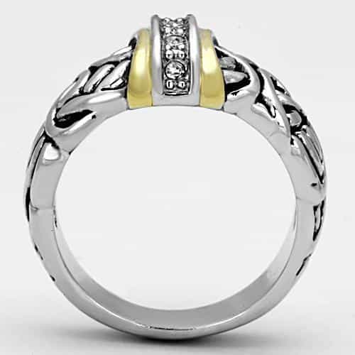 Brass Two-Tone Oxidized Tribal CZ Band Ring view 5