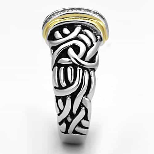 Brass Two-Tone Oxidized Tribal CZ Band Ring view 7