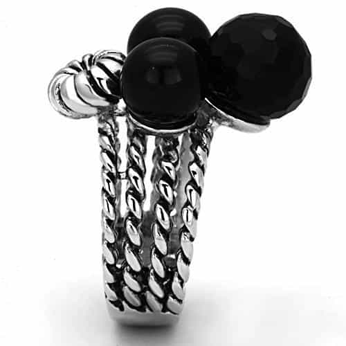 Brass Black Onyx Triple Bead Oxidized Ring view 7