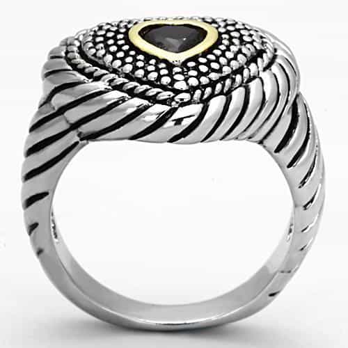 Brass Black CZ Heart Cable Rope Dome Ring view 5