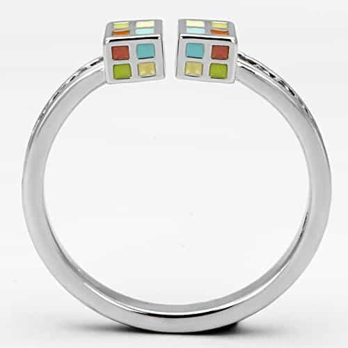Brass Multicolor Enamel Grid Square Open Ring view 5