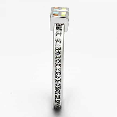 Brass Multicolor Enamel Grid Square Open Ring view 7