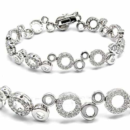 Sterling Silver CZ Round Circle Link Station Bracelet view 1