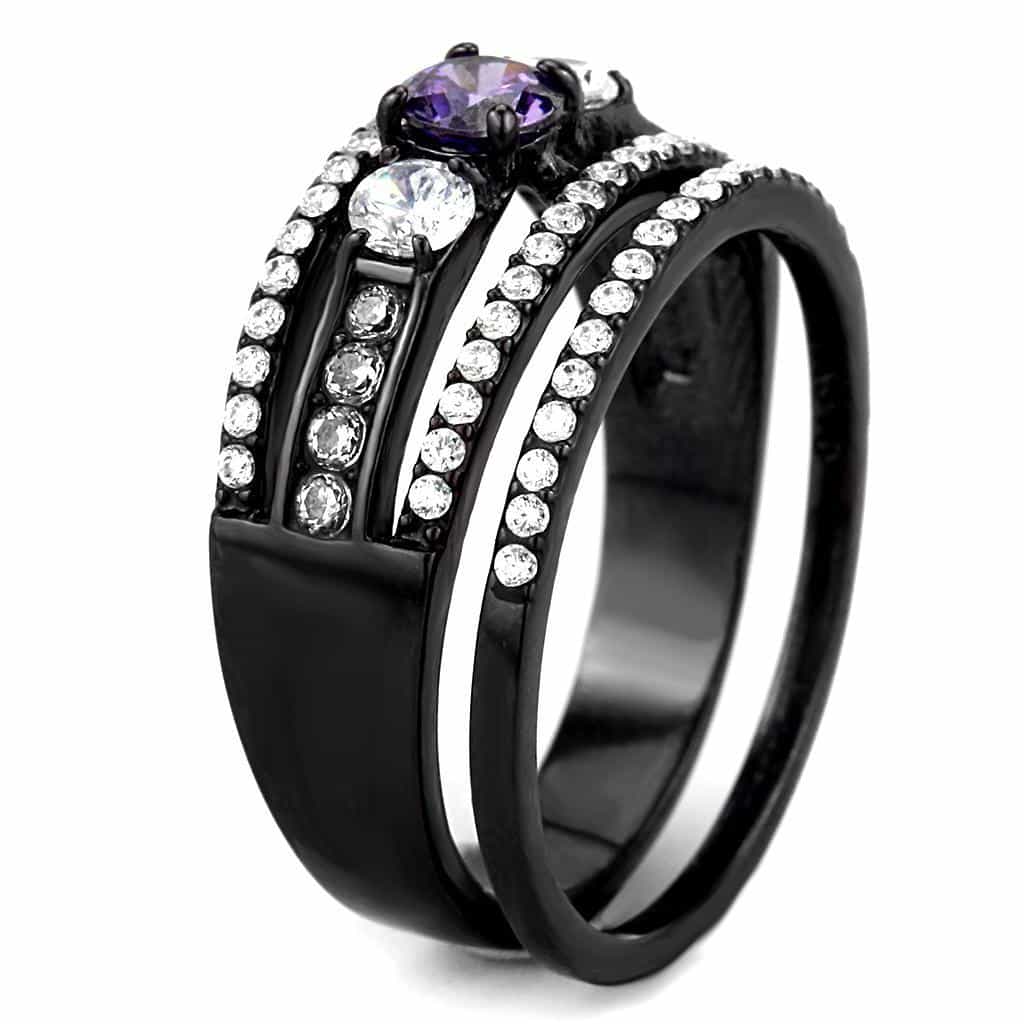 Stainless Steel Black IP CZ Multi Stone Wide Pave Band Ring view 7