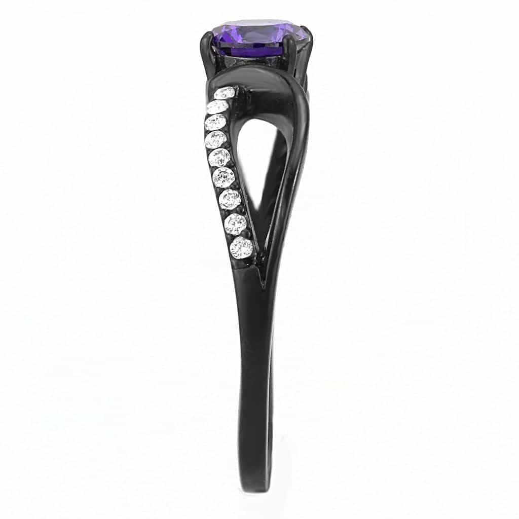 Stainless Steel Black IP Purple CZ Round Pave Bypass Ring view 7
