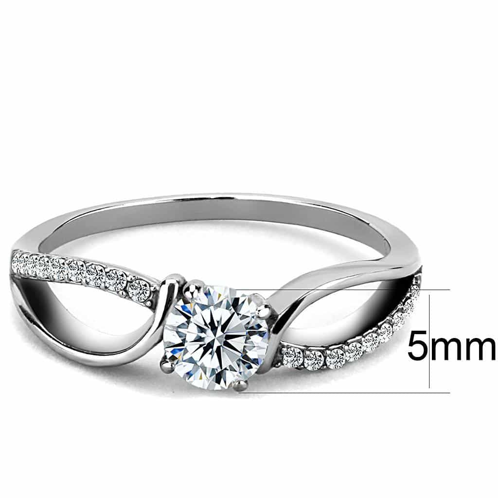 Stainless Steel CZ Round Pave Twist Bypass Solitaire Ring view 3