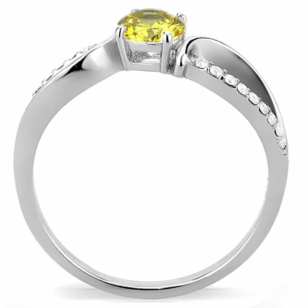 Stainless Steel Yellow CZ Round Pave Bypass Solitaire Ring view 5