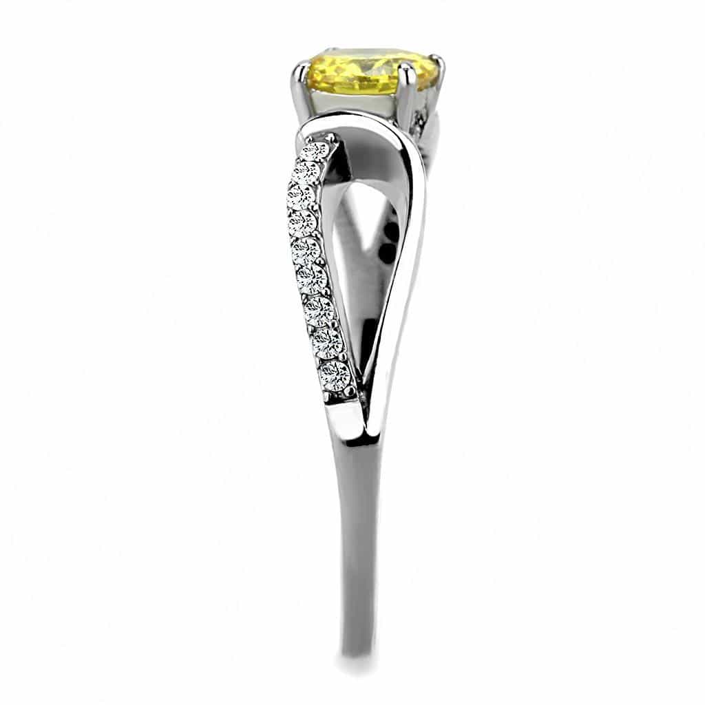 Stainless Steel Yellow CZ Round Pave Bypass Solitaire Ring view 7