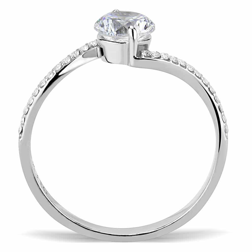 Stainless Steel CZ Round Pave Thin Band Solitaire Ring view 5