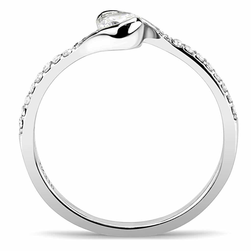 Stainless Steel CZ Round Bezel Pave Thin Bypass Ring view 5