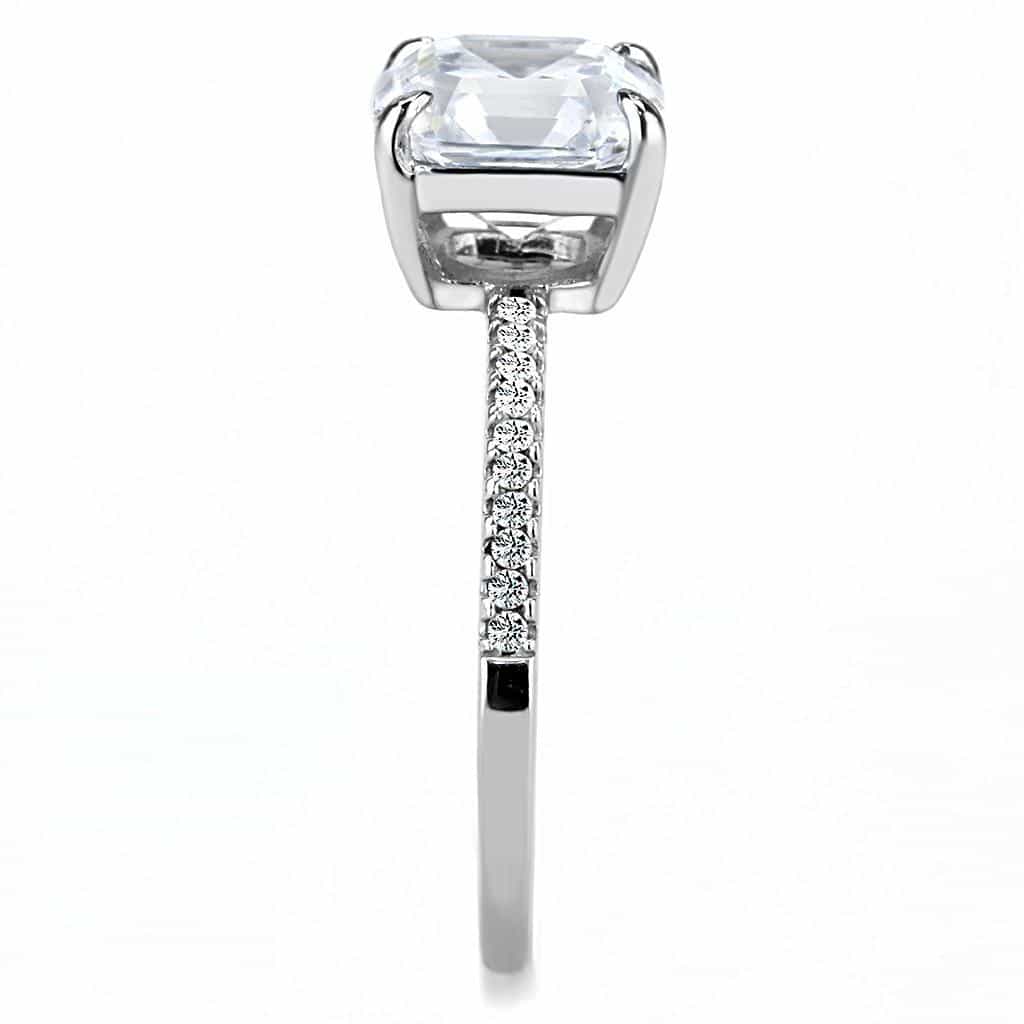 Stainless Steel CZ Asscher Cut Prong Pave Solitaire Ring view 7