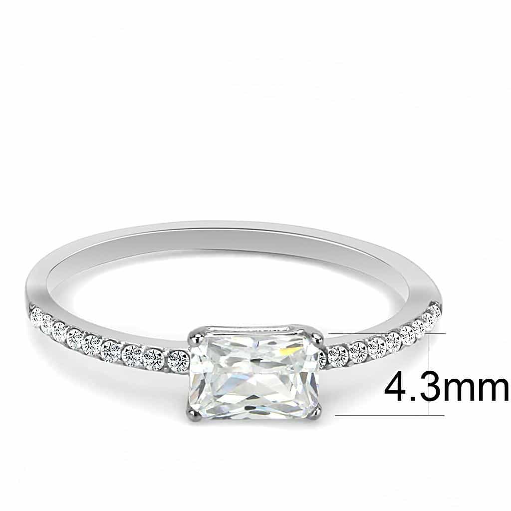 Stainless Steel CZ Emerald Cut Prong Pave Solitaire Ring view 3