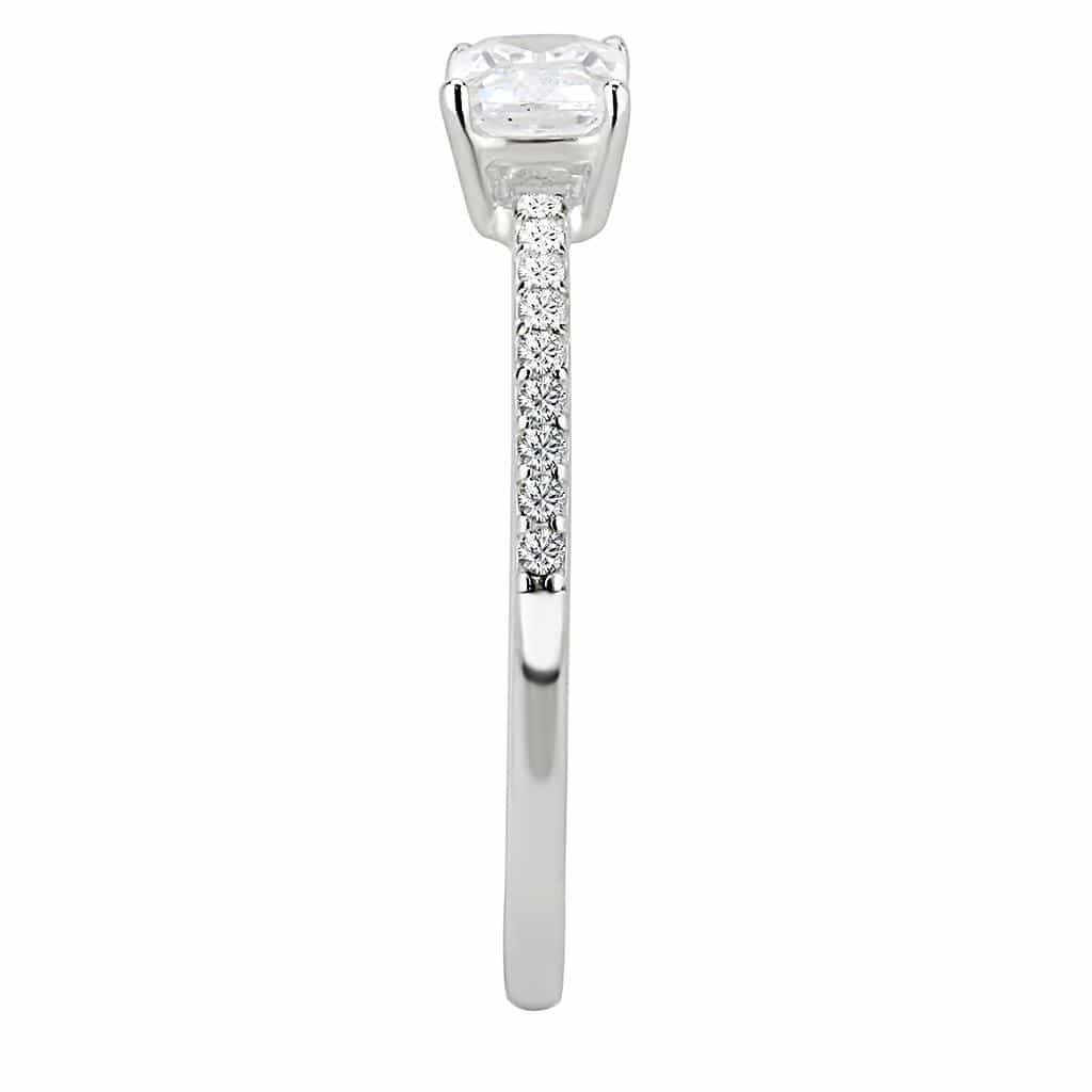 Stainless Steel CZ Emerald Cut Prong Pave Solitaire Ring view 7