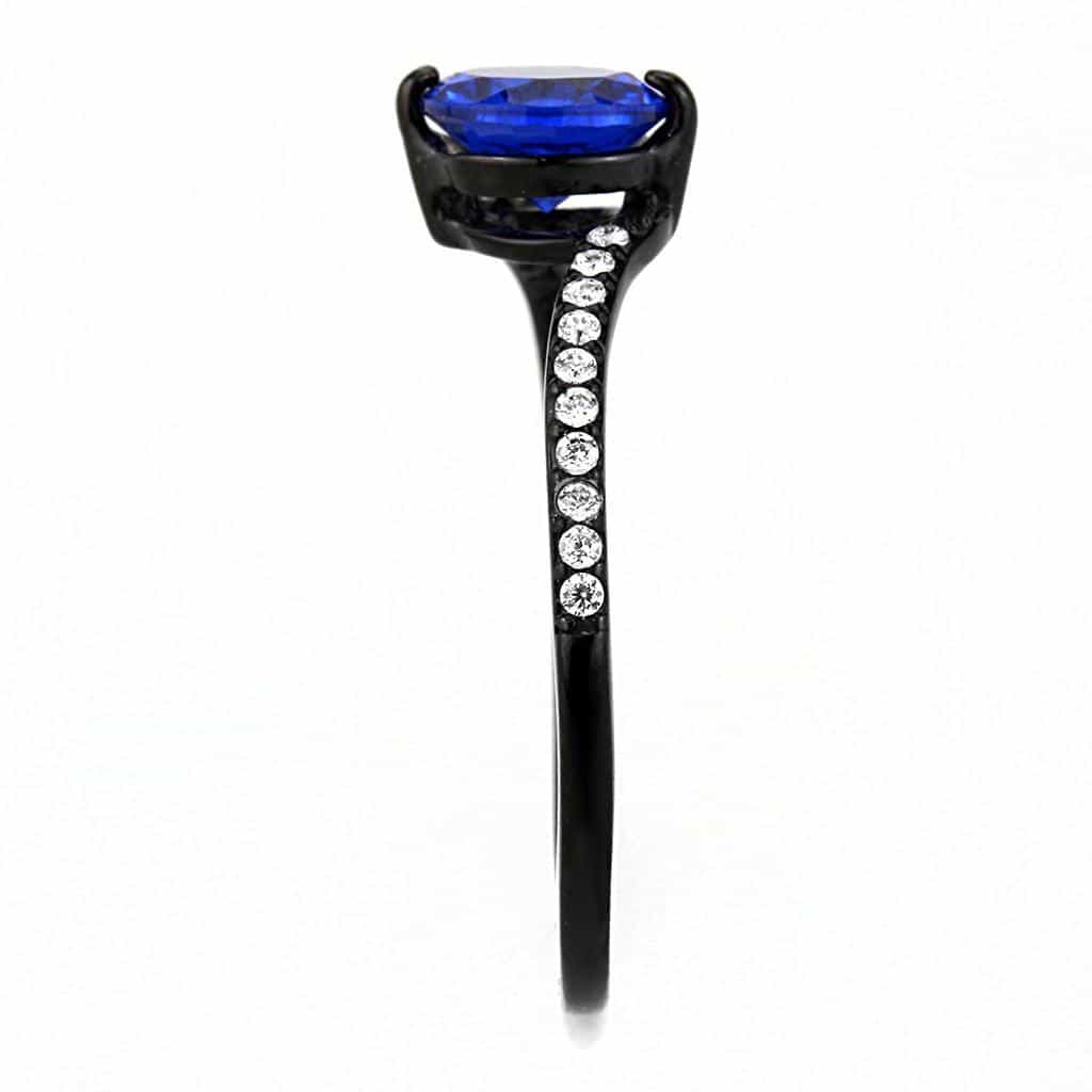 Stainless Steel Black IP Blue Sapphire CZ Round Pave Ring view 7