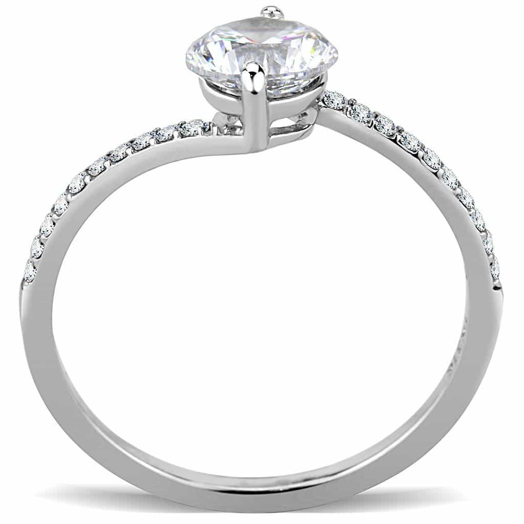 Stainless Steel CZ Round Prong Pave Thin Solitaire Ring view 5