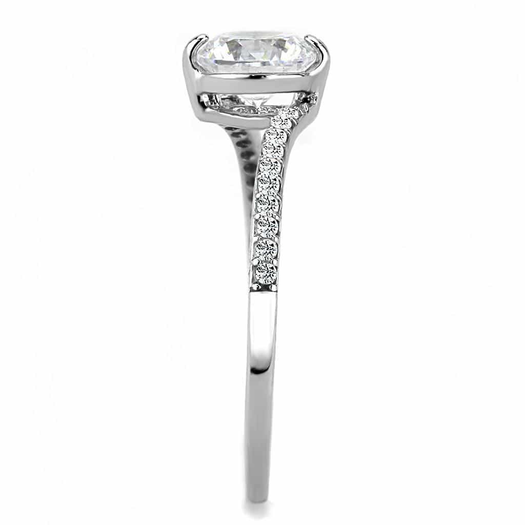 Stainless Steel CZ Round Prong Pave Thin Solitaire Ring view 7