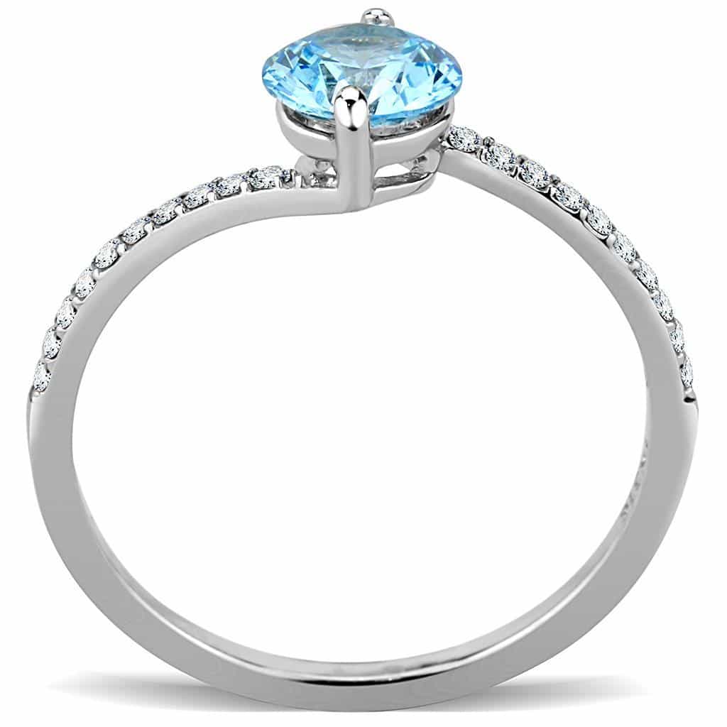 Stainless Steel Aqua CZ Round Prong Pave Bypass Ring view 5
