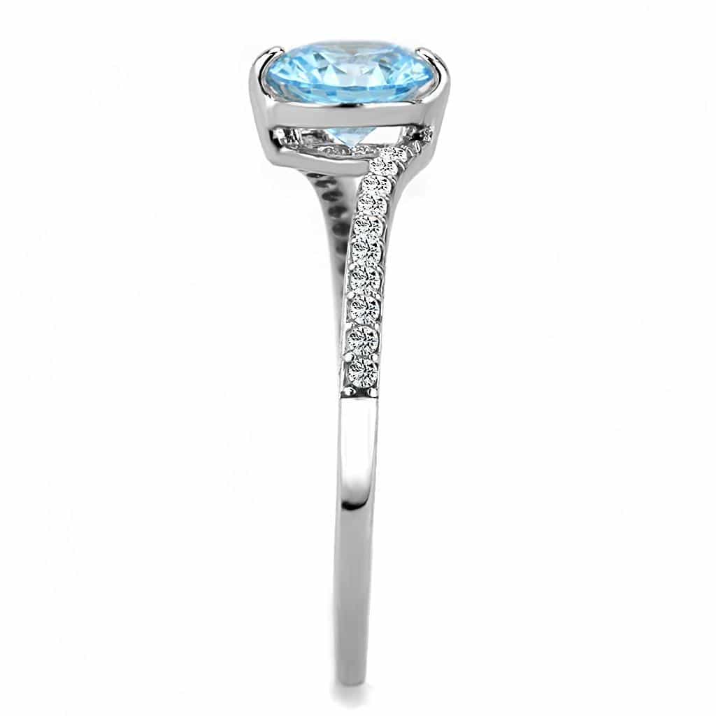 Stainless Steel Aqua CZ Round Prong Pave Bypass Ring view 7