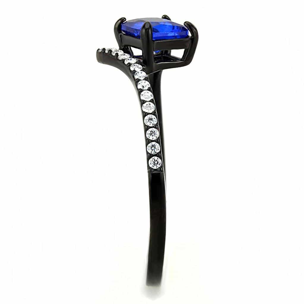Stainless Steel Black IP Blue CZ Princess Cut Pave Ring view 7