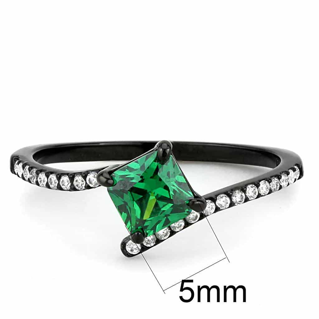 Stainless Steel Black IP Green CZ Princess Cut Pave Ring view 3