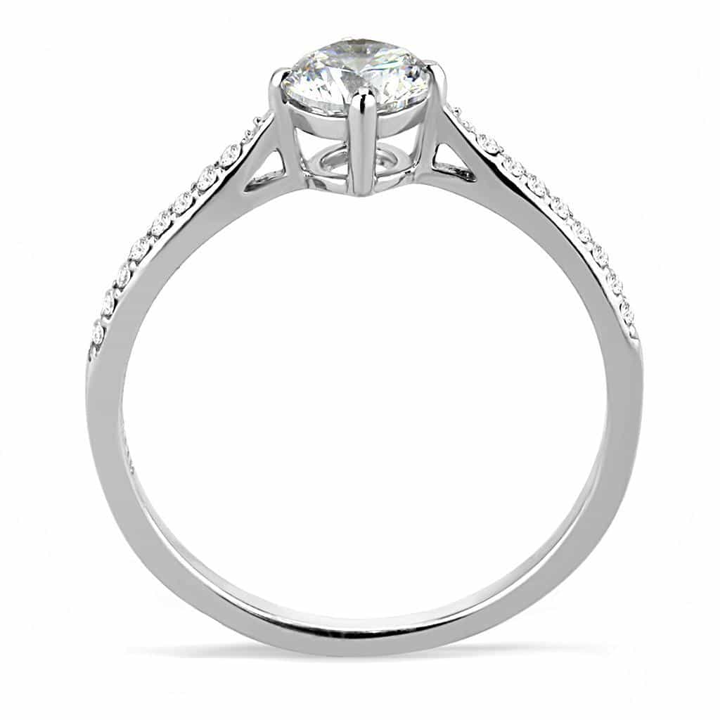 Stainless Steel CZ Round Prong Pave Cathedral Solitaire Ring view 5