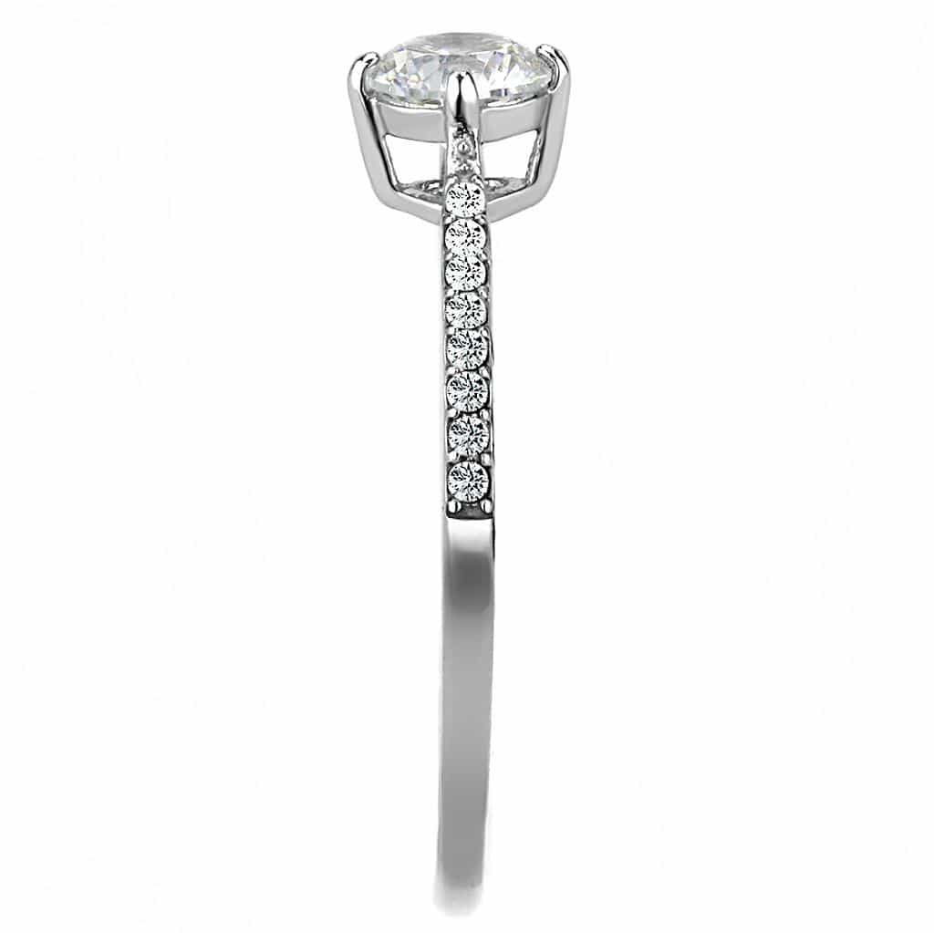Stainless Steel CZ Round Prong Pave Cathedral Solitaire Ring view 7