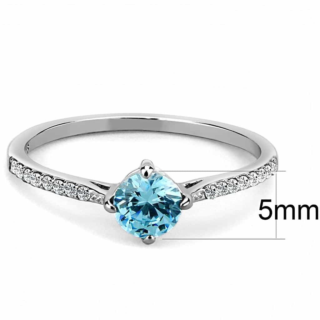 Stainless Steel Aqua CZ Round Pave Solitaire Ring view 3