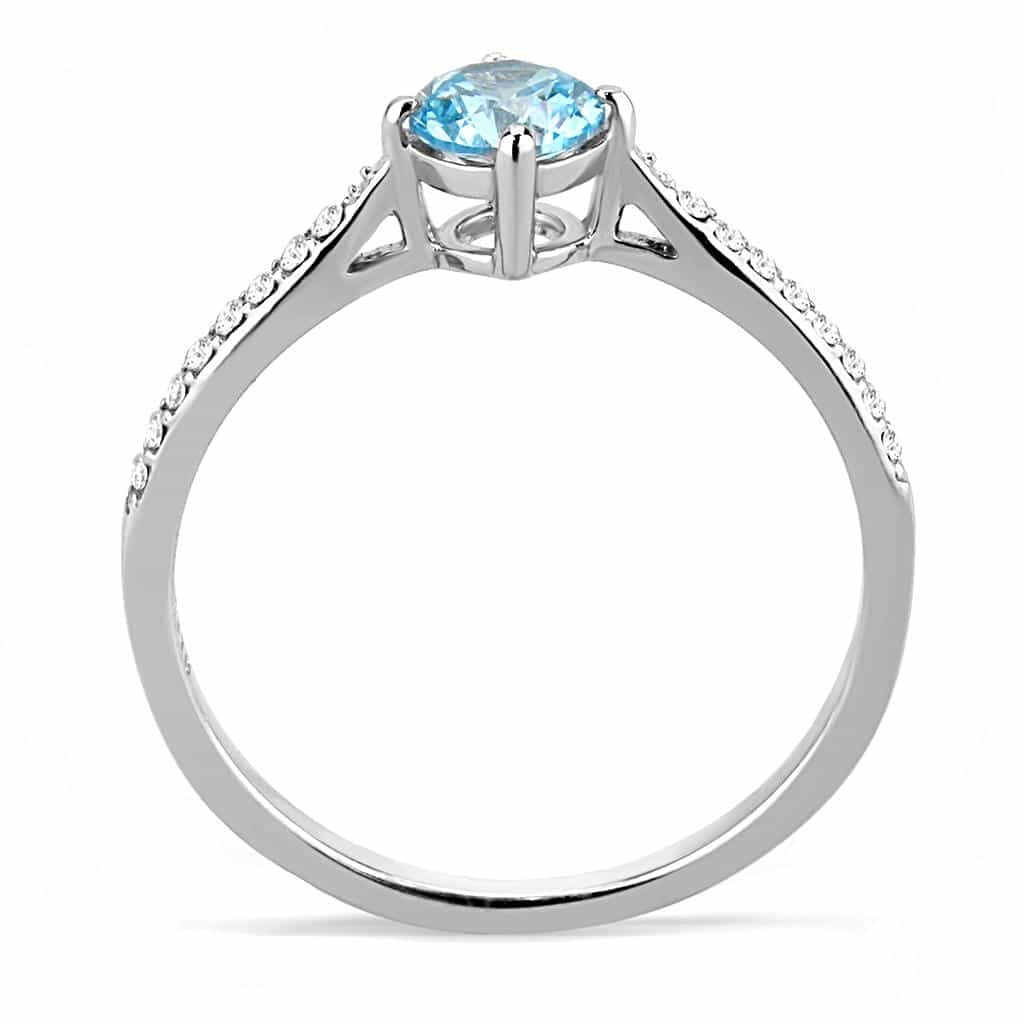 Stainless Steel Aqua CZ Round Pave Solitaire Ring view 5