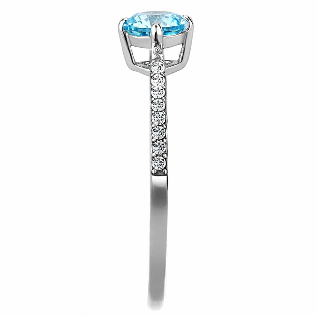 Stainless Steel Aqua CZ Round Pave Solitaire Ring view 7