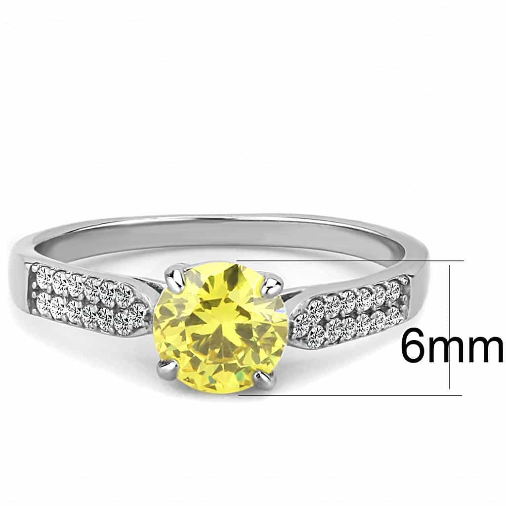 Stainless Steel Yellow CZ Round Prong Cathedral Pave Ring view 3