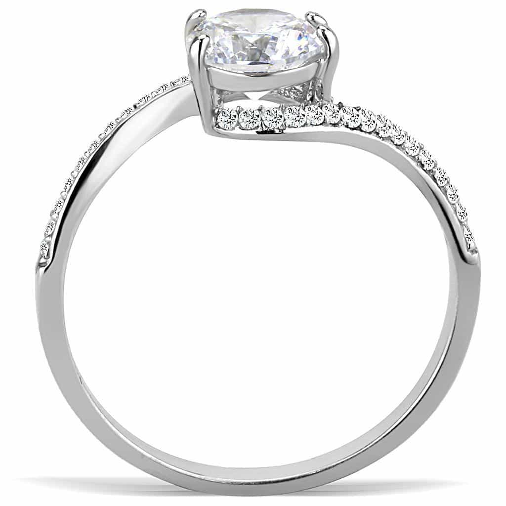 Stainless Steel CZ Round Pave Swirl Bypass Halo Ring view 5