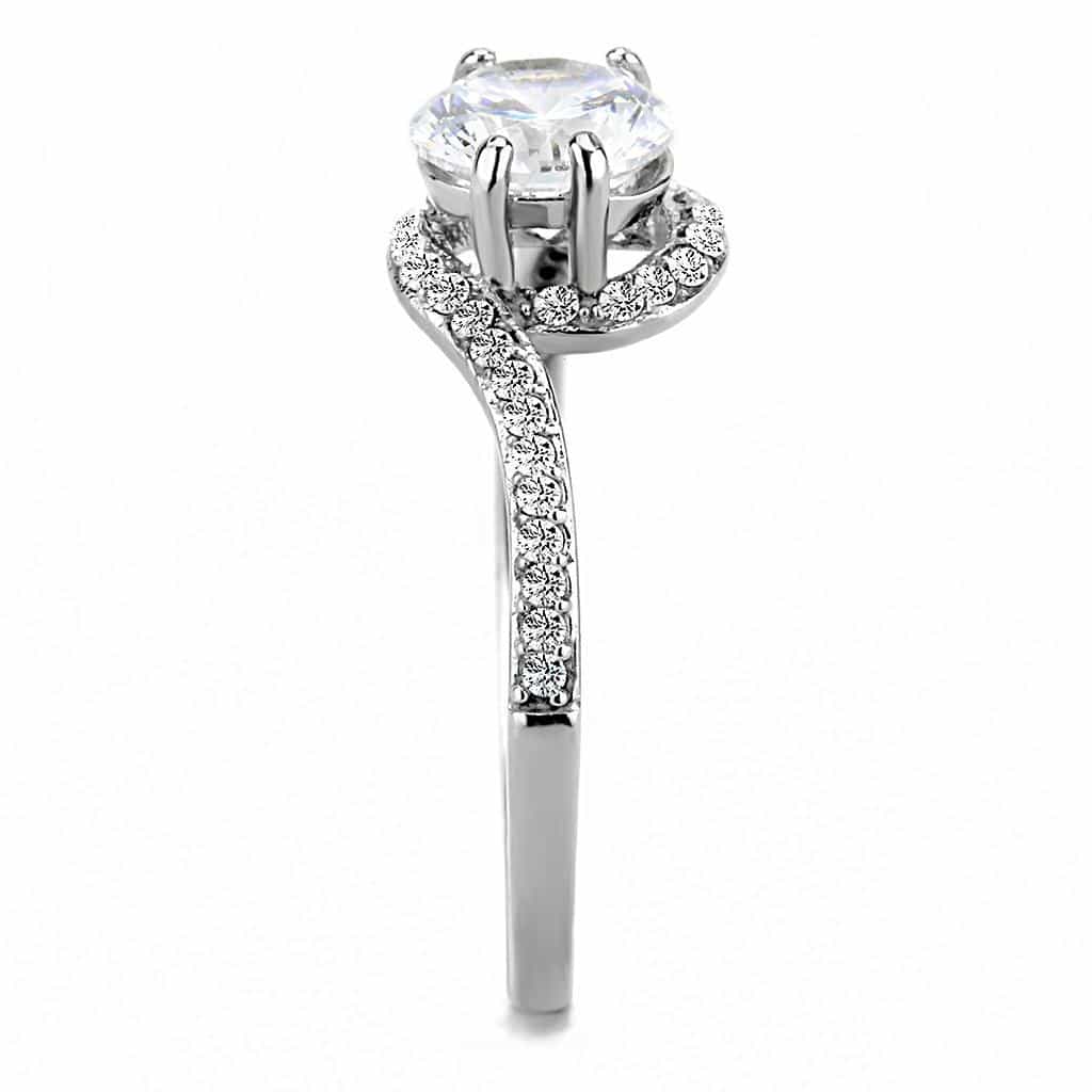 Stainless Steel CZ Round Pave Swirl Bypass Halo Ring view 7