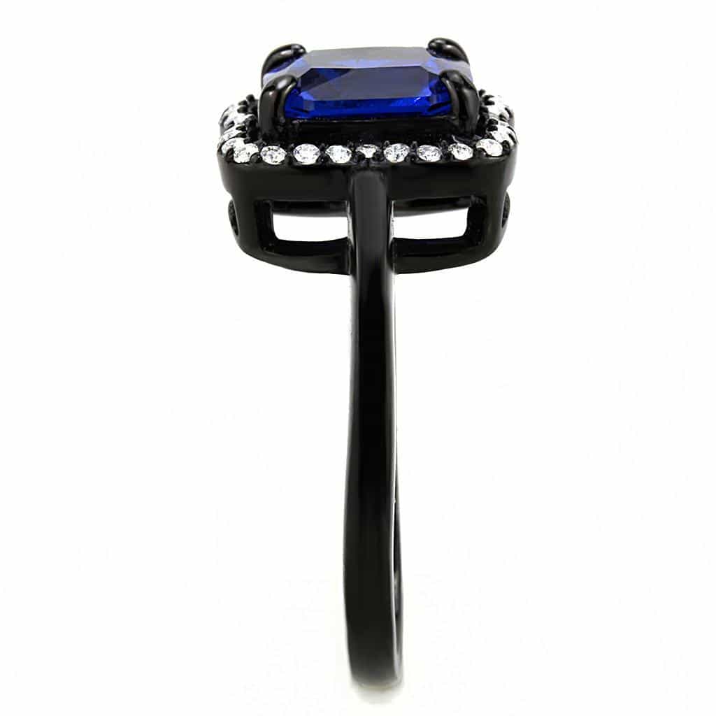 Stainless Steel Black IP Blue CZ Princess Halo Pave Ring view 7