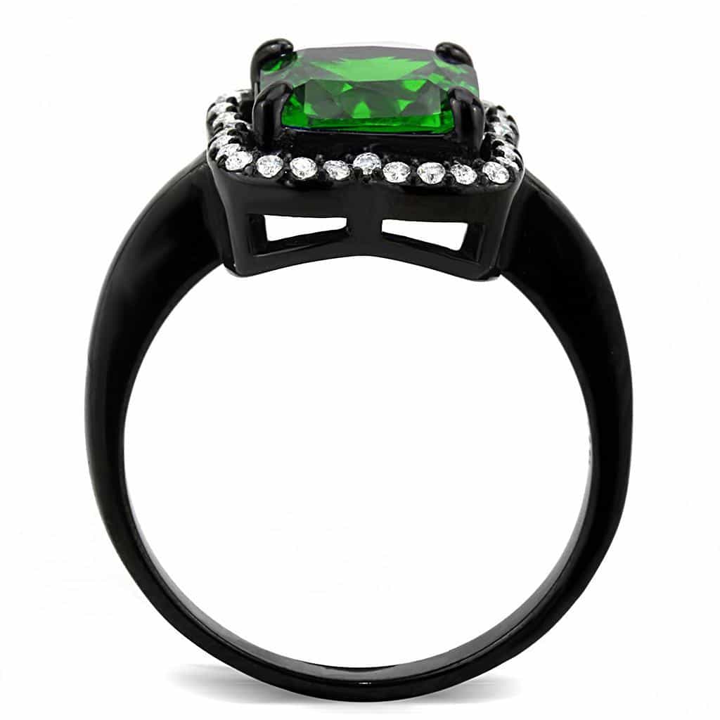 Stainless Steel Black IP Green CZ Princess Halo Pave Ring view 5