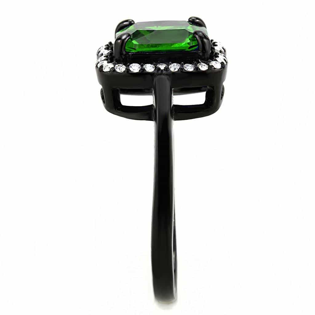 Stainless Steel Black IP Green CZ Princess Halo Pave Ring view 7