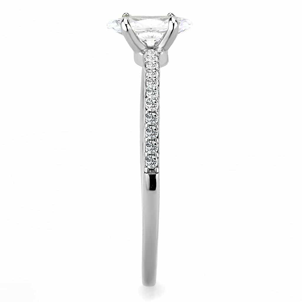 Stainless Steel CZ Marquise Prong Pave Thin Solitaire Ring view 7