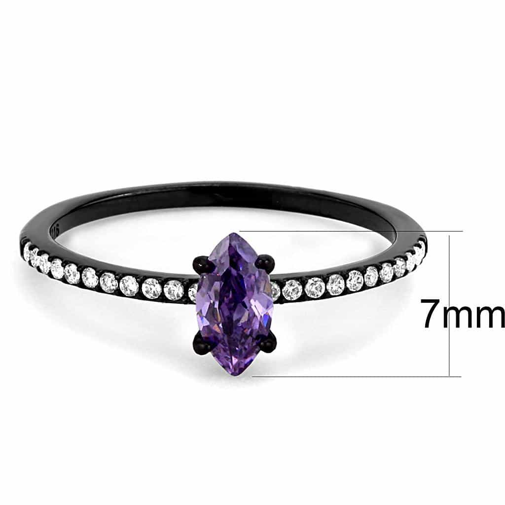 Stainless Steel Black IP Lavender CZ Marquise Pave Ring view 3