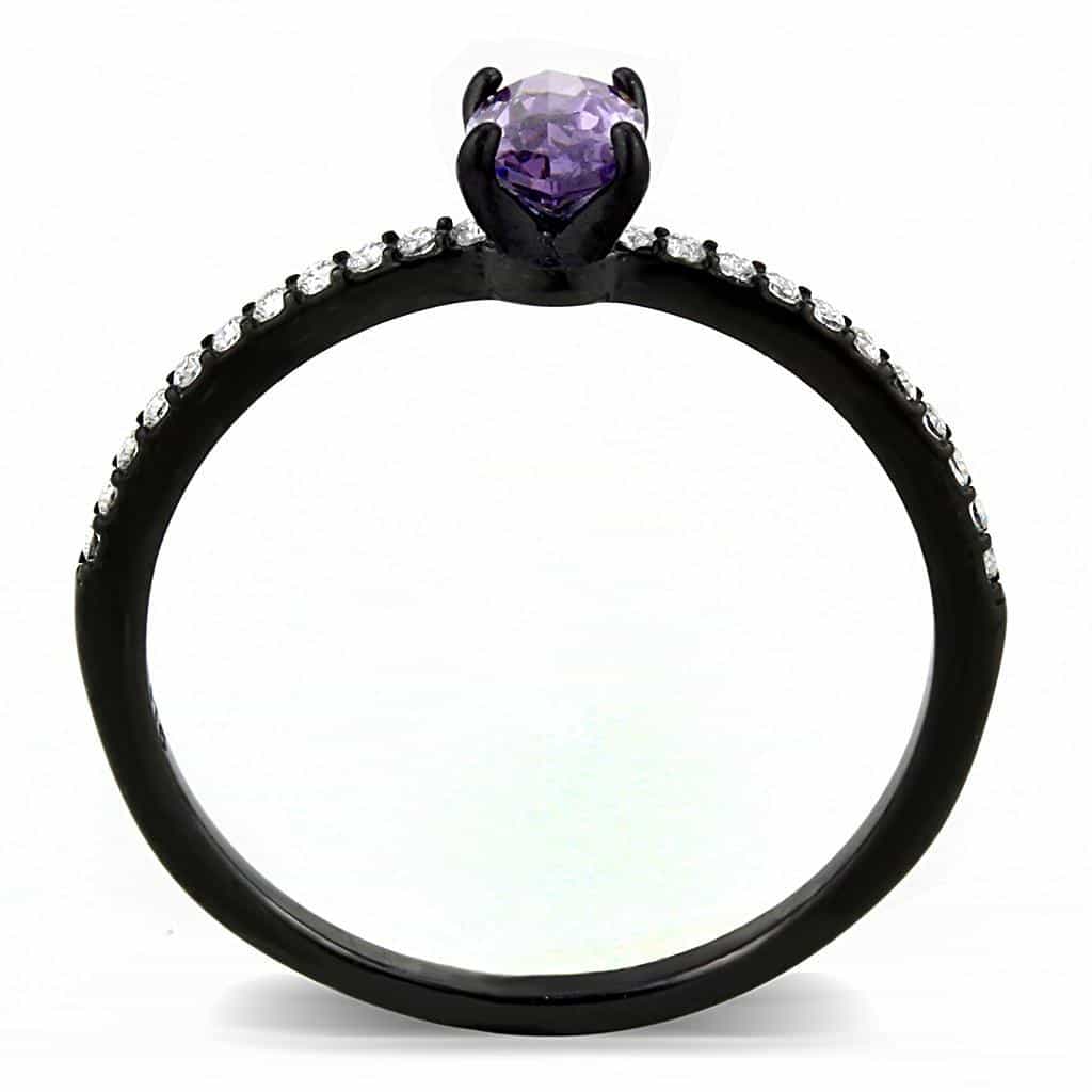 Stainless Steel Black IP Lavender CZ Marquise Pave Ring view 5
