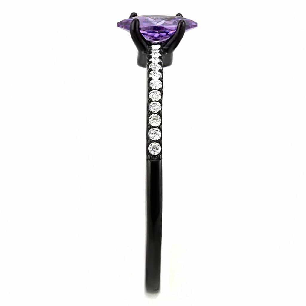 Stainless Steel Black IP Lavender CZ Marquise Pave Ring view 7