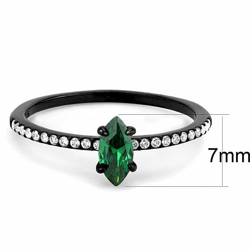 Stainless Steel Black IP Green CZ Marquise Prong Pave Ring view 3