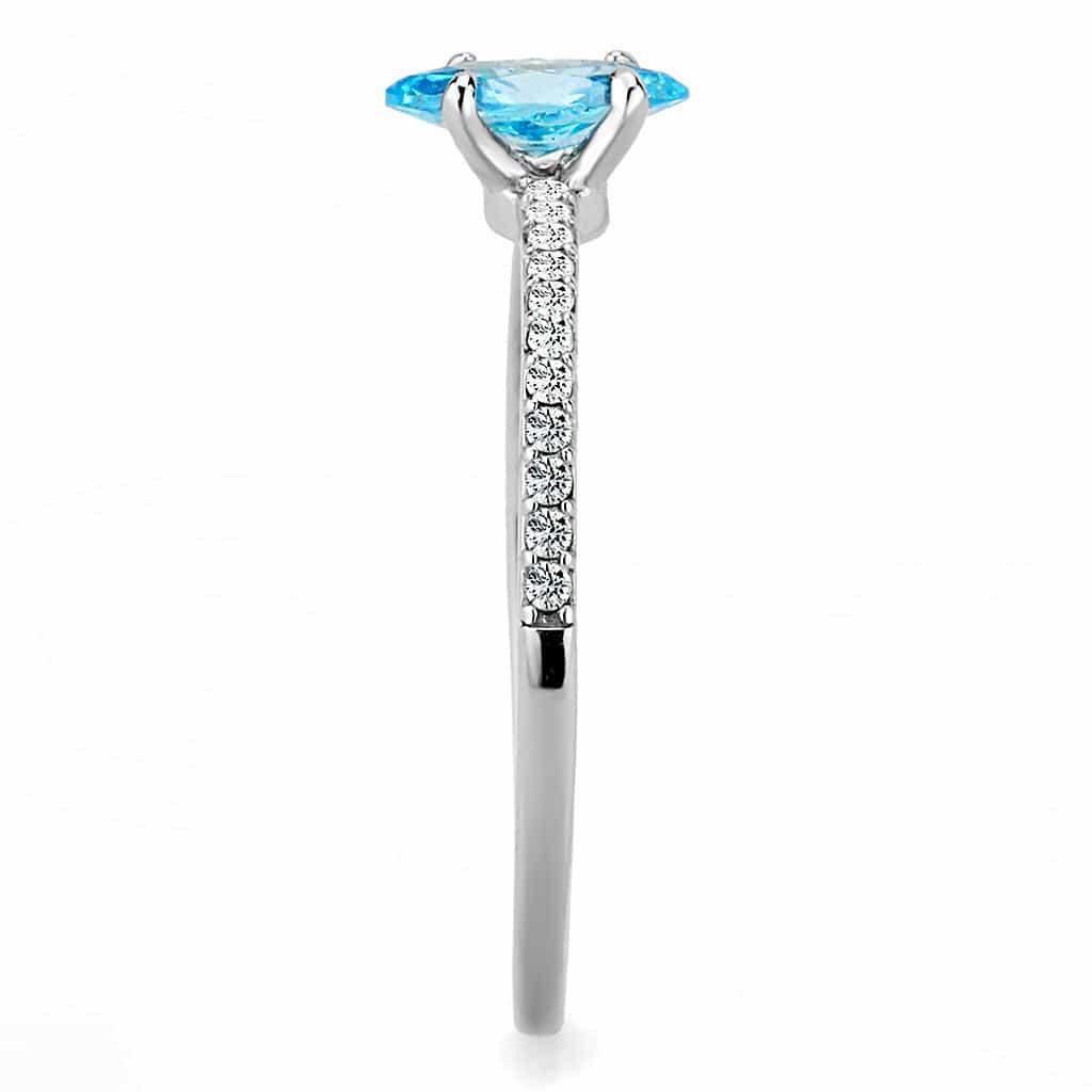 Stainless Steel Aqua CZ Pear Prong Pave Thin Ring view 7