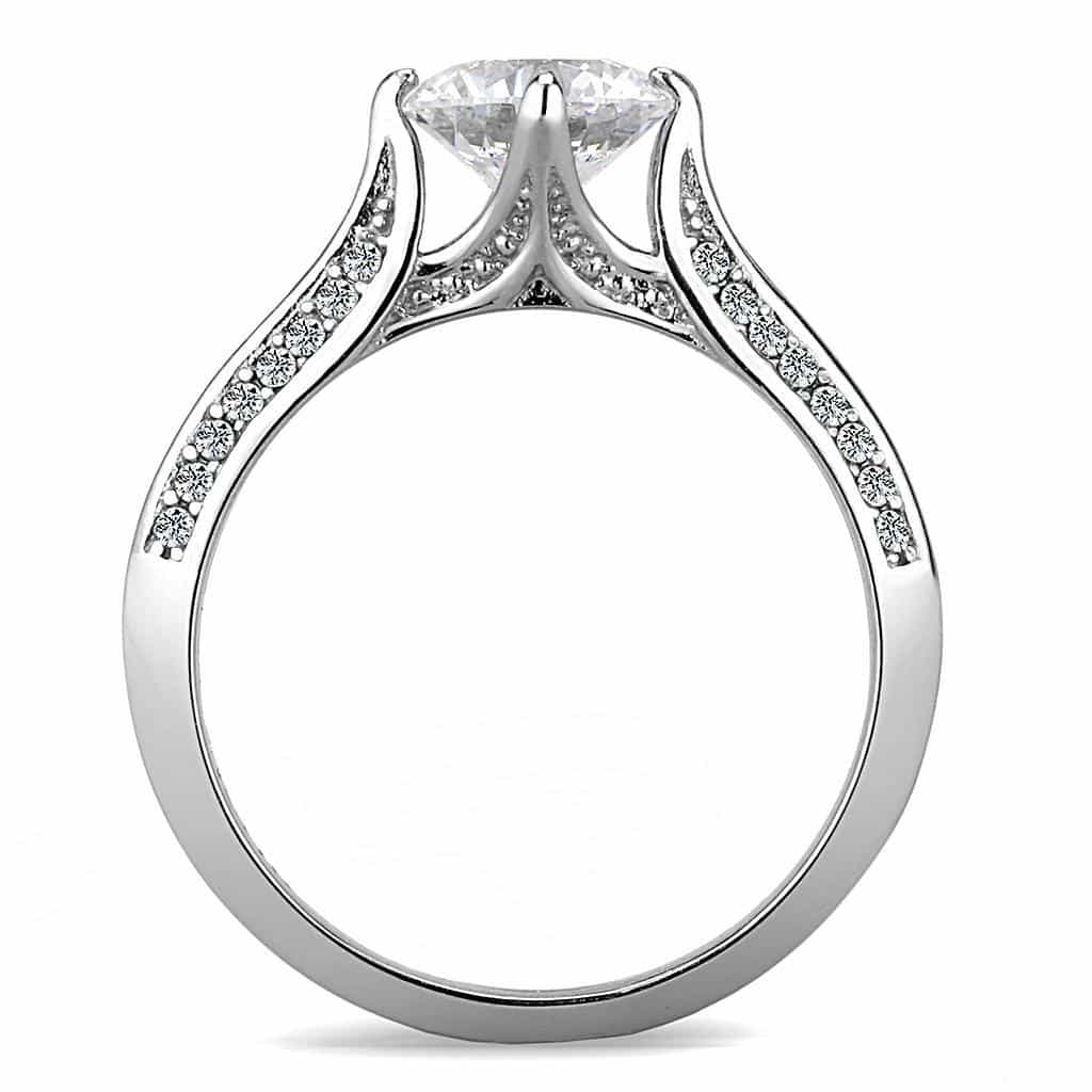 Stainless Steel CZ Round Cathedral Pave Solitaire Ring view 5