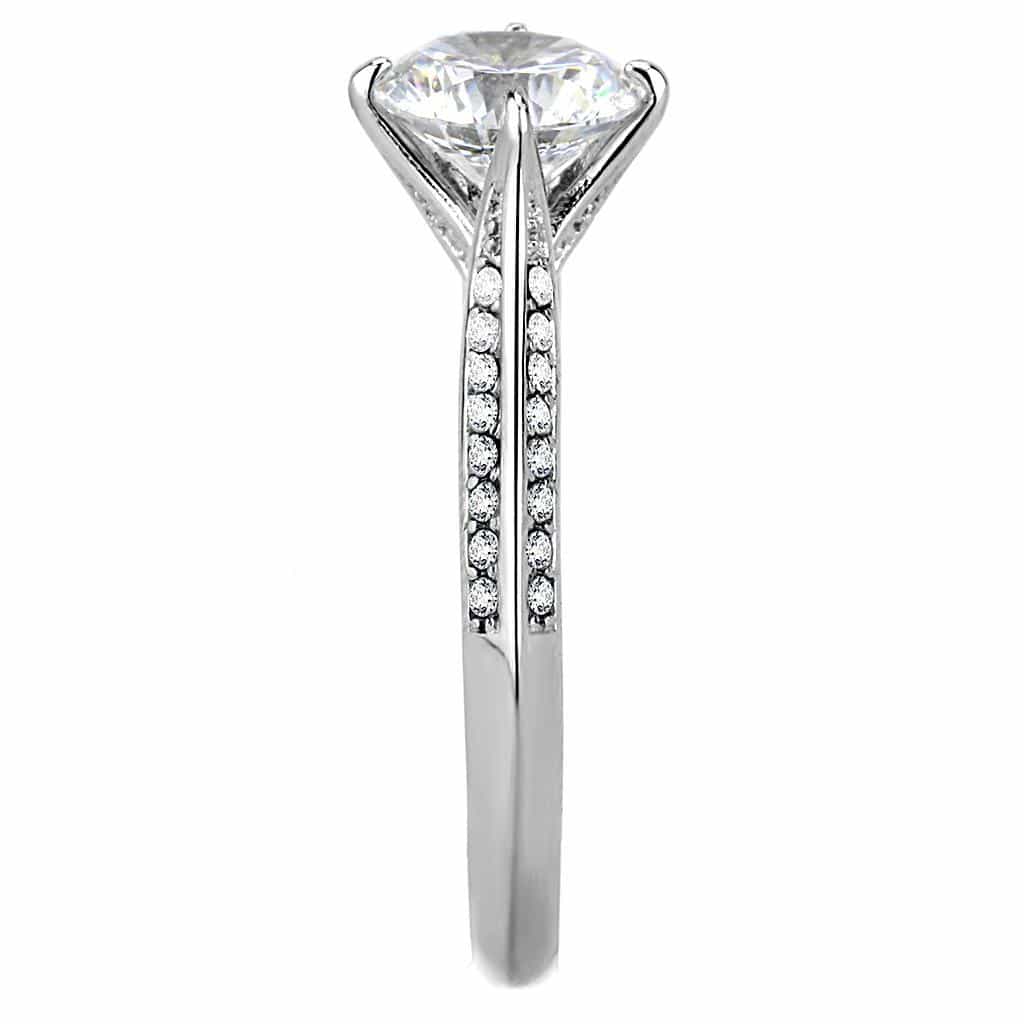 Stainless Steel CZ Round Cathedral Pave Solitaire Ring view 7