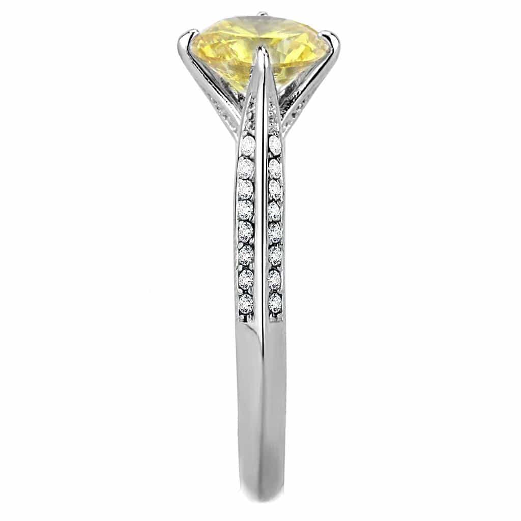 Stainless Steel Yellow CZ Round Cathedral Pave Solitaire Ring view 7