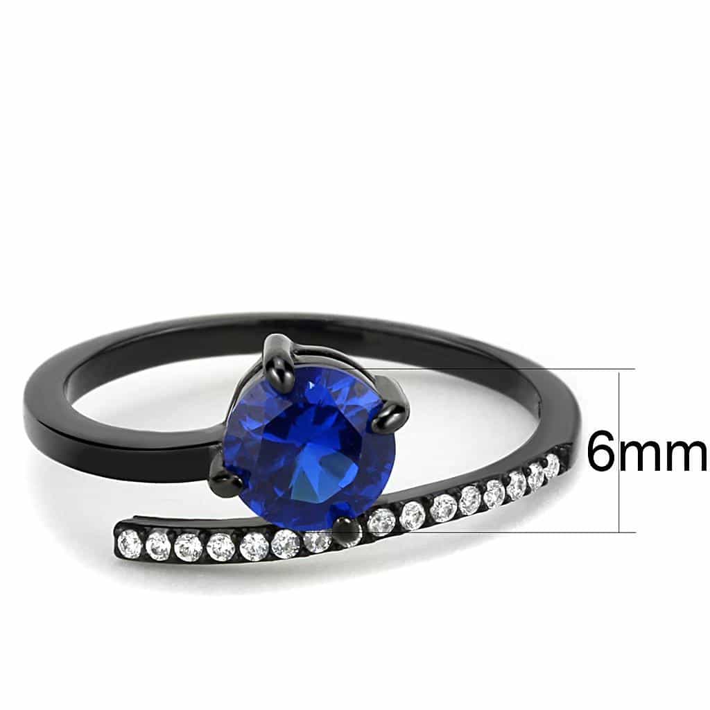 Stainless Steel Black IP Blue CZ Round Pave Solitaire Ring view 3
