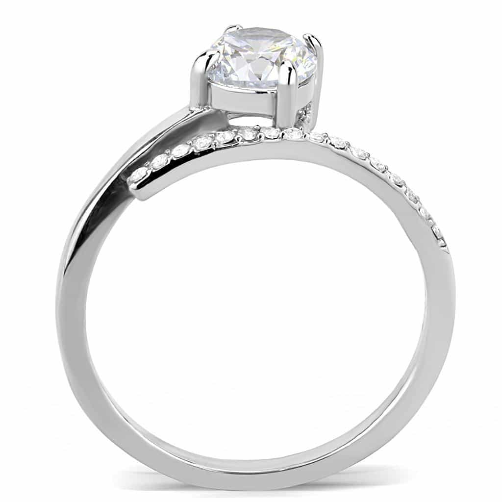 Stainless Steel CZ Round Prong Pave Thin Band Ring view 5