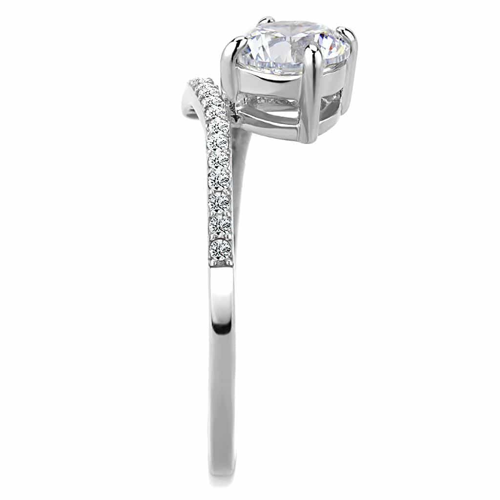 Stainless Steel CZ Round Prong Pave Thin Band Ring view 7