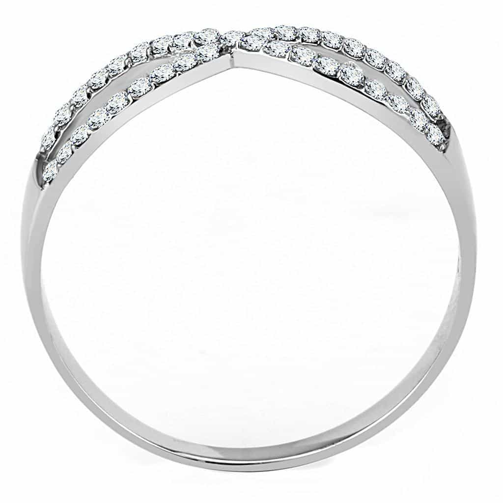 Stainless Steel CZ Pave X Crossover Open Band Ring view 5